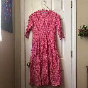 Pink City Prints Pleated A-Line Dress with 3/4 Sleeves